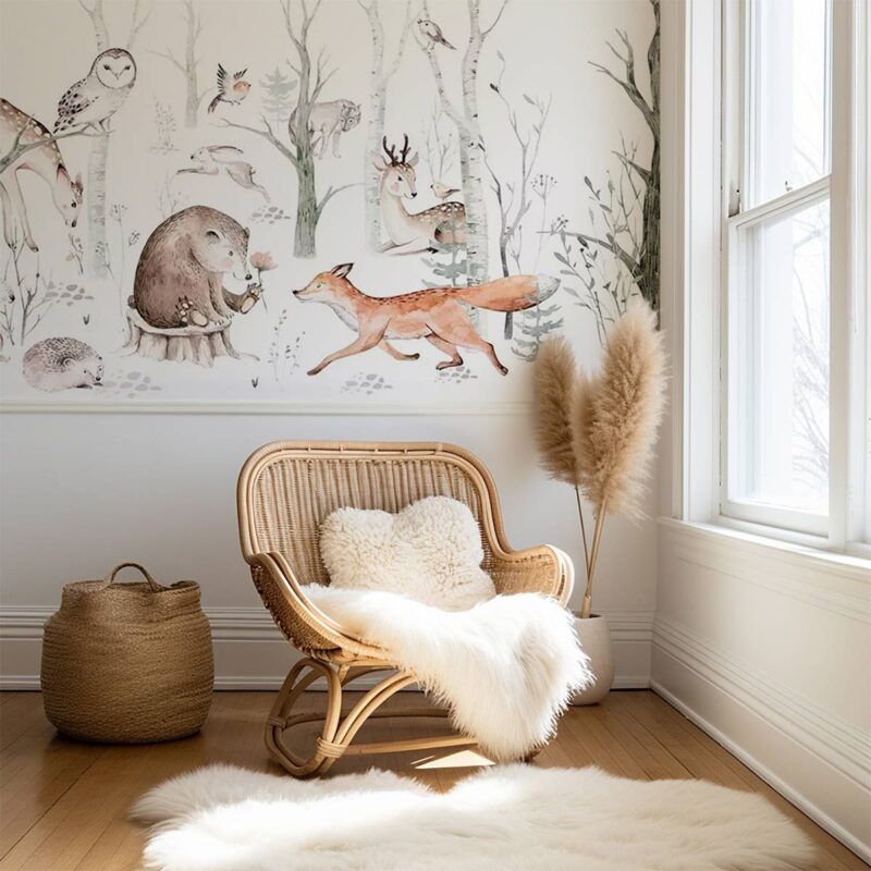 papier-peint-enfant-foret-animaux
