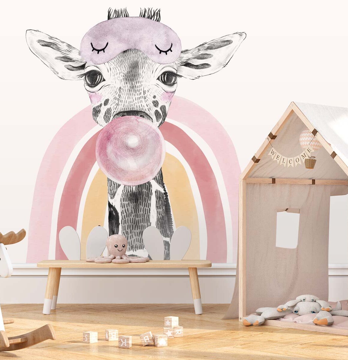 papier-peint-girafe-fille